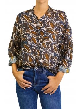 Camicia fantasia con collo alla coreana 